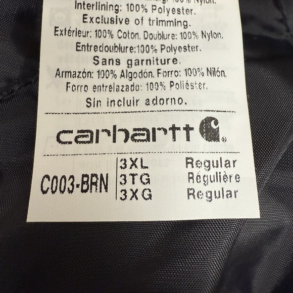 Carhartt Jacket COO3-BRN Brown Size 3XL Quilted Lined Chore Coat Canvas NWT - Picture 13 of 16